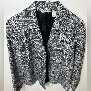 Vintage Laura Ashley Black White Paisley Tapestry Jacket Blazer Open Front M